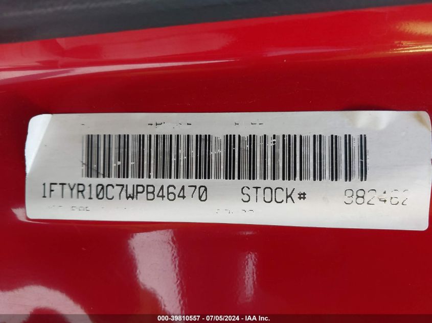 1998 Ford Ranger Splash/Xl/Xlt VIN: 1FTYR10C7WPB46470 Lot: 39810557