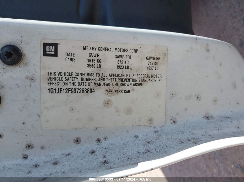 2003 Chevrolet Cavalier Ls VIN: 1G1JF12F937268804 Lot: 39810599