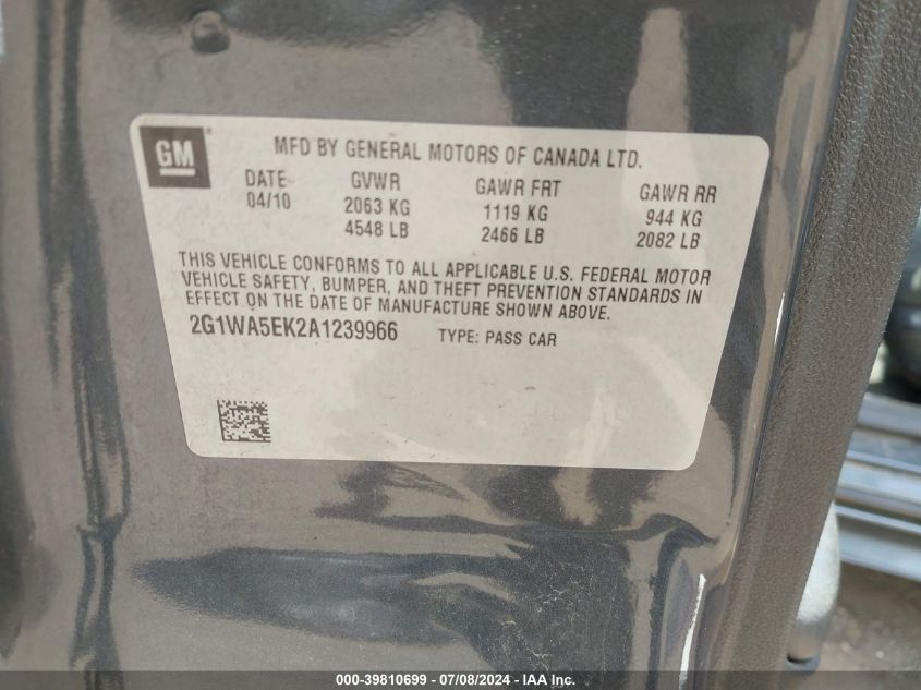 2010 Chevrolet Impala Ls VIN: 2G1WA5EK2A1239966 Lot: 39810699