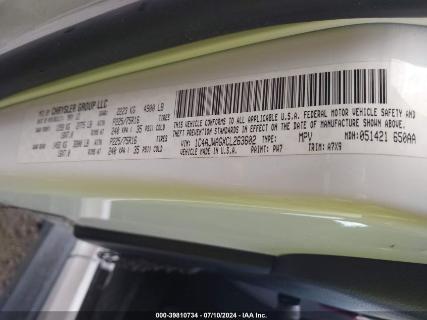 2012 Jeep Wrangler Sport VIN: 1C4AJWAGXCL263602 Lot: 39810734