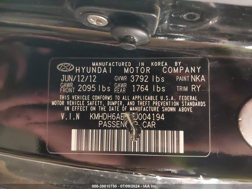 2013 Hyundai Elantra Se VIN: KMHDH6AE0DU004194 Lot: 39810750