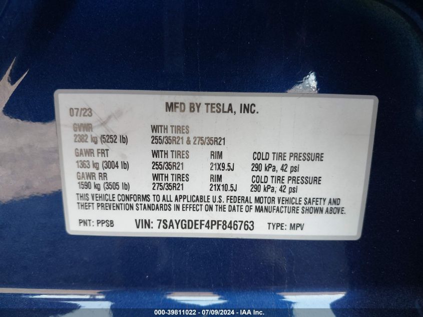 07SAYGDEF4PF84676 2023 Tesla Model Y