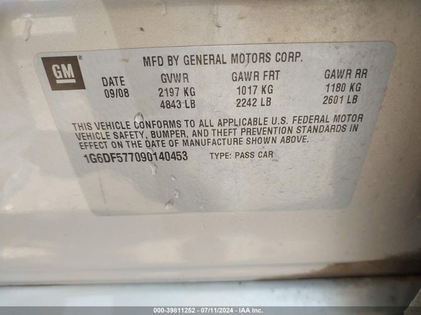 2009 Cadillac Cts Standard VIN: 1G6DF577090140453 Lot: 39811252