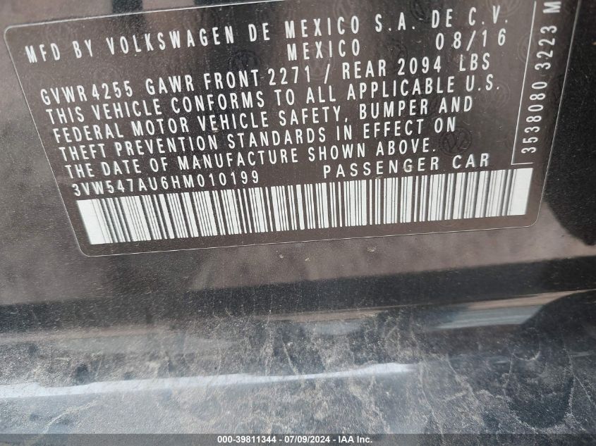 2017 Volkswagen Golf Gti Autobahn 4-Door/S 4-Door/Se 4-Door/Sport 4-Door VIN: 3VW547AU6HM010199 Lot: 39811344