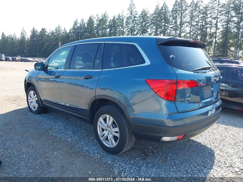 2016 Honda Pilot Lx VIN: 5FNYF6H11GB051648 Lot: 39811373