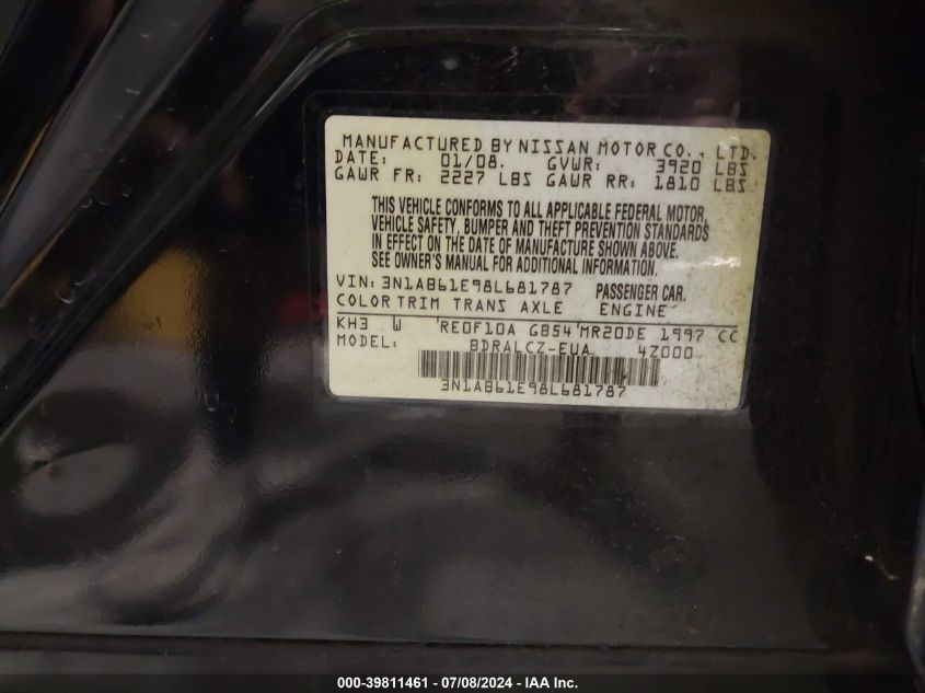 2008 Nissan Sentra 2.0 VIN: 3N1AB61E98L681787 Lot: 39811461