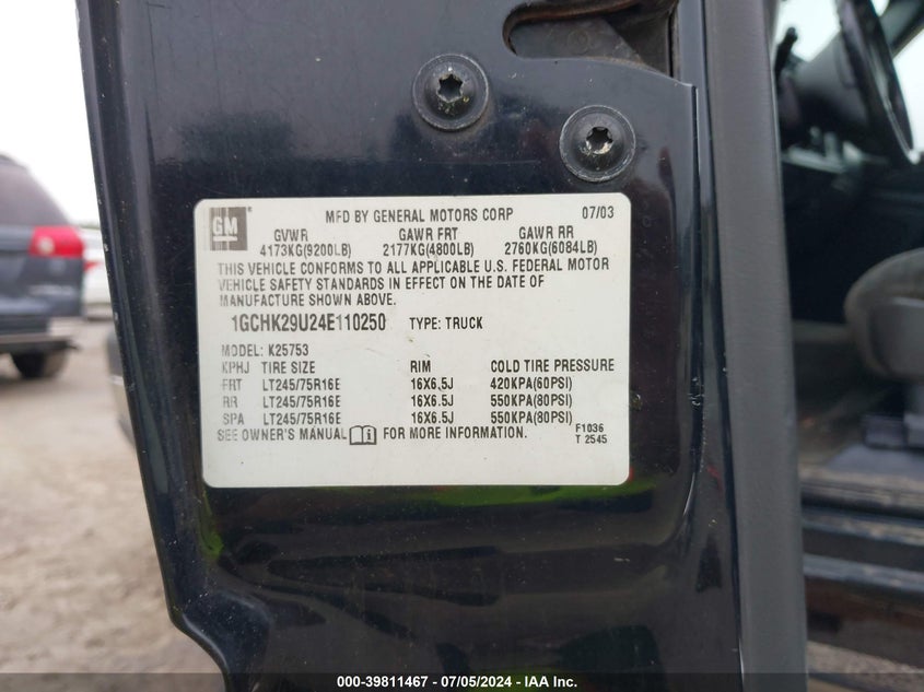 2004 Chevrolet Silverado 2500Hd Ls VIN: 1GCHK29U24E110250 Lot: 39811467