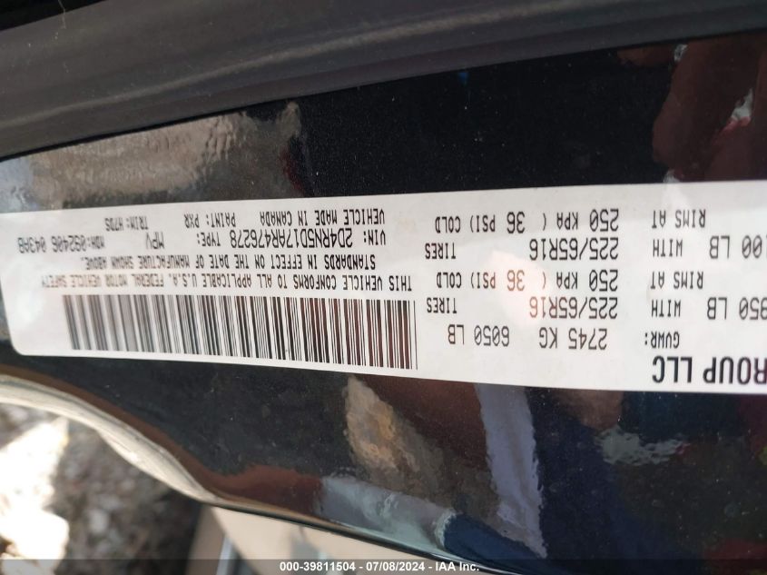 2010 Dodge Grand Caravan Sxt VIN: 2D4RN5D17AR476278 Lot: 39811504