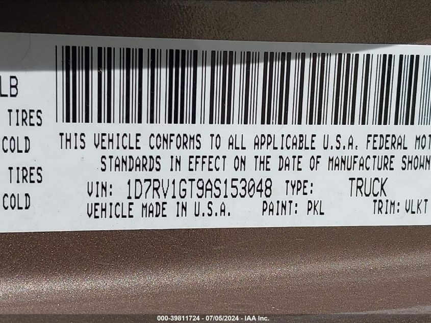 2010 Dodge Ram 1500 Laramie VIN: 1D7RV1GT9AS153048 Lot: 39811724