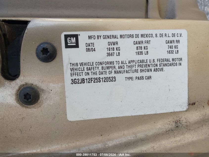 2005 Pontiac Sunfire VIN: 3G2JB12F25S120523 Lot: 39811753