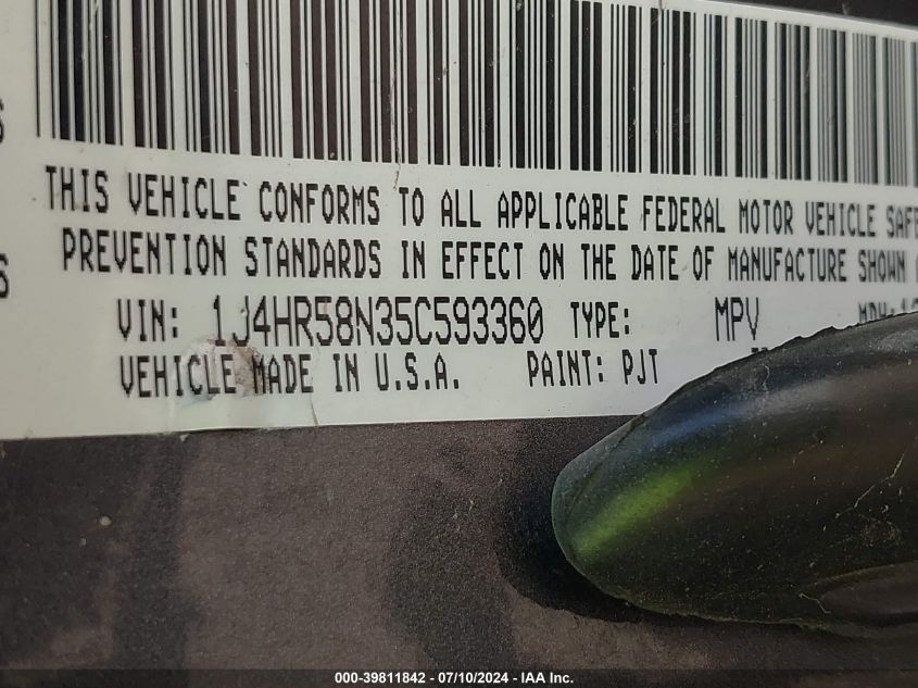 2005 Jeep Grand Cherokee Limited VIN: 1J4HR58N35C593360 Lot: 39811842