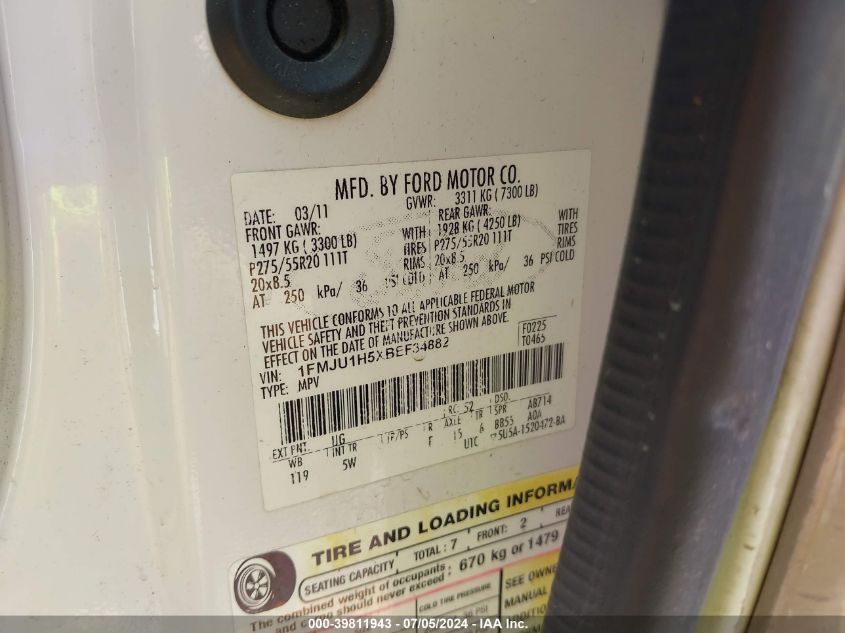 2011 Ford Expedition King Ranch VIN: 1FMJU1H5XBEF34882 Lot: 39811943