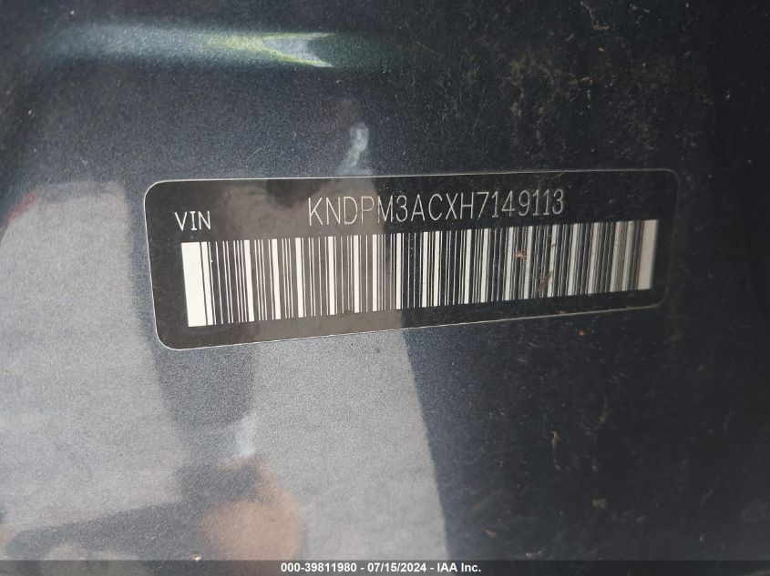 2017 Kia Sportage Lx VIN: KNDPM3ACXH7149113 Lot: 39811980