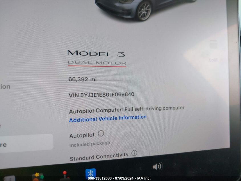 2018 Tesla Model 3 VIN: 5YJ3E1EB0JF069840 Lot: 39812083