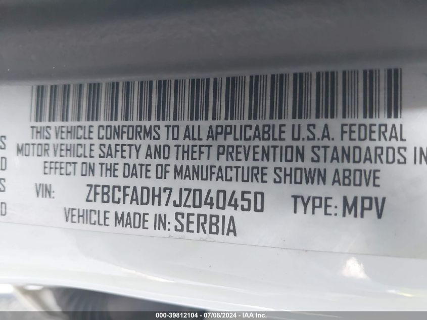 2018 FIAT 500L TREKKING - ZFBCFADH7JZ040450