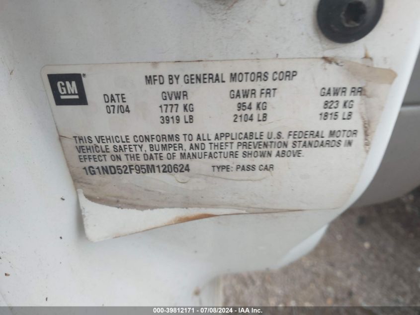 2005 Chevrolet Classic VIN: 1G1ND52F95M120624 Lot: 39812171