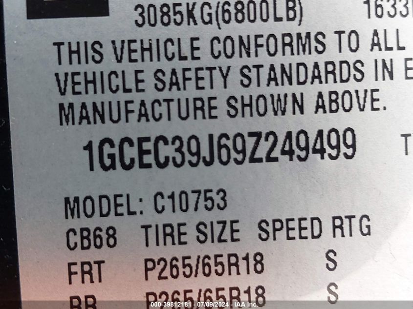 2009 Chevrolet Silverado 1500 C1500 Ltz VIN: 1GCEC39J69Z249499 Lot: 39812181