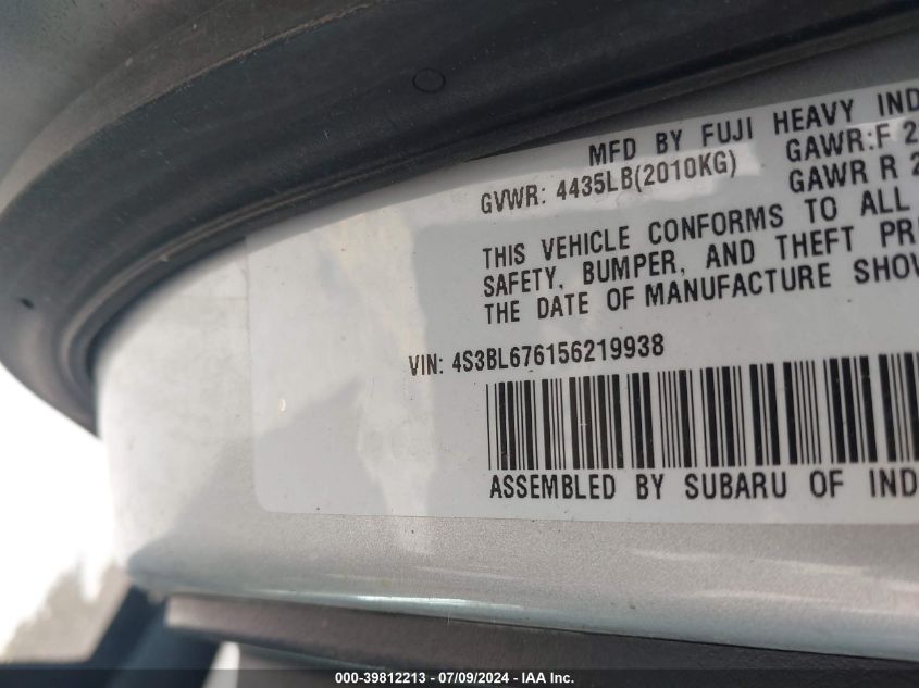 2005 Subaru Legacy 2.5Gt Limited VIN: 4S3BL676156219938 Lot: 39812213