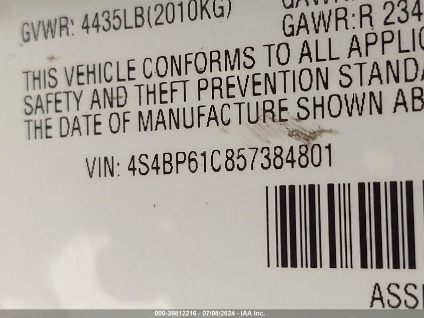 2005 Subaru Outback 2.5I VIN: 4S4BP61C857384801 Lot: 39812216