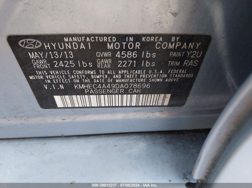 KMHEC4A49DA078696 | 2013 HYUNDAI SONATA HYBRID