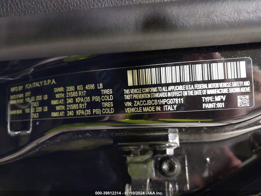 2017 Jeep Renegade Trailhawk 4X4 VIN: ZACCJBCB1HPG07811 Lot: 39812314