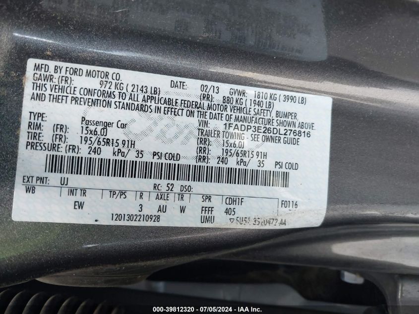 1FADP3E26DL276816 2013 Ford Focus S