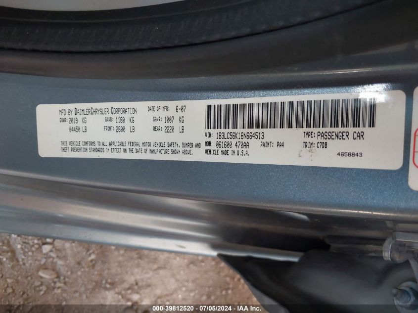 2008 Dodge Avenger Sxt VIN: 1B3LC56K18N664513 Lot: 39812520