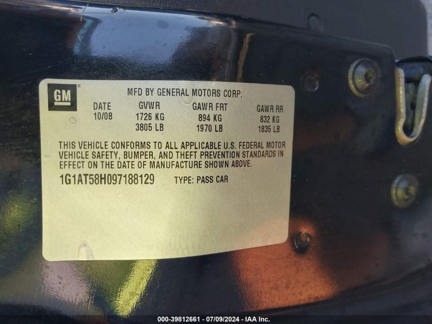 2009 Chevrolet Cobalt Lt VIN: 1G1AT58H097188129 Lot: 39812661