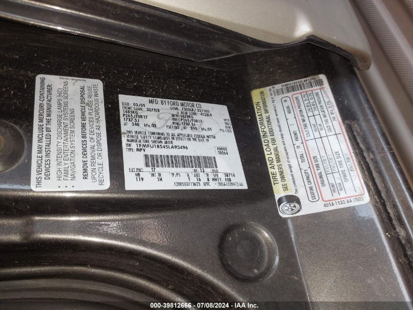 2005 Ford Expedition Eddie Bauer/King Ranch VIN: 1FMFU18545LA93496 Lot: 39812666