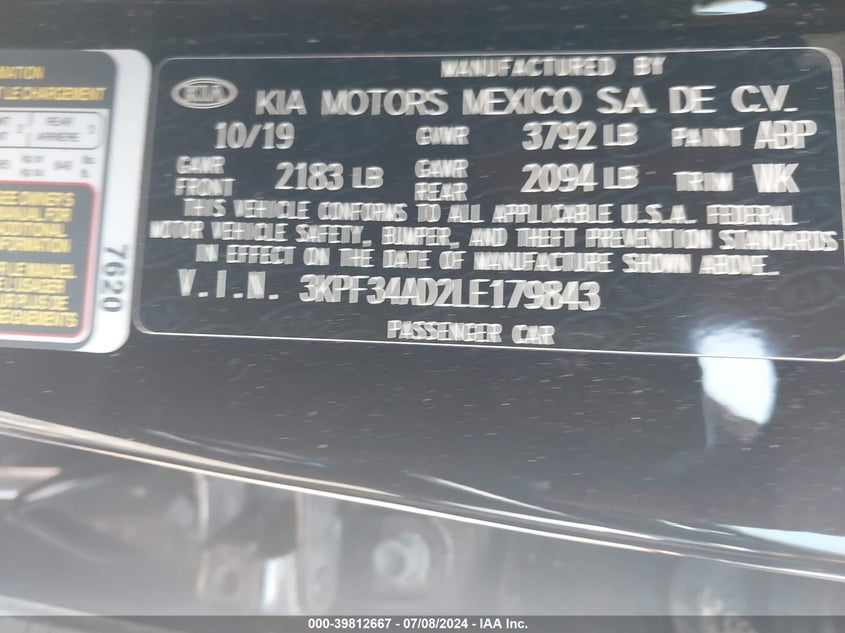 2020 KIA FORTE GT-LINE - 3KPF34AD2LE179843