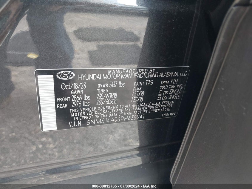 2023 HYUNDAI SANTA FE 2.5L I4   N(VIN: 5NMS14AJ3PH635941