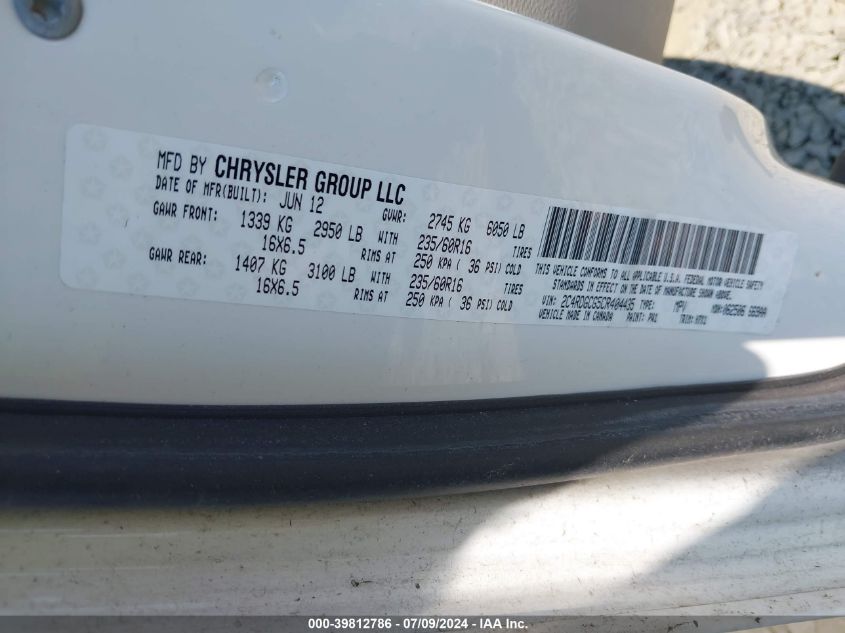 2012 Dodge Grand Caravan Sxt VIN: 2C4RDGCG5CR404435 Lot: 39812786