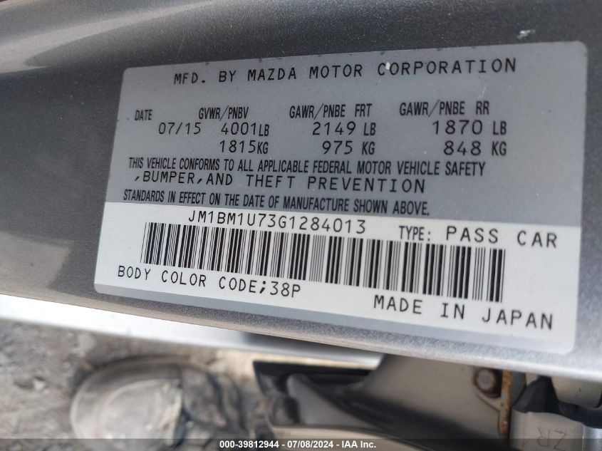 2016 Mazda Mazda3 I Sport VIN: JM1BM1U73G1284013 Lot: 39812944