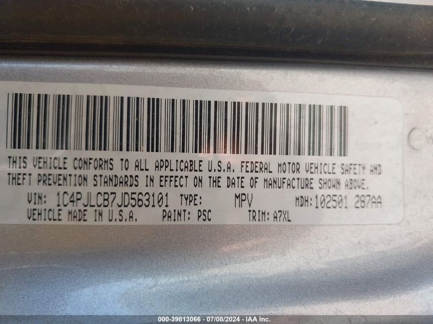 2018 Jeep Cherokee Latitude VIN: 1C4PJLCB7JD563101 Lot: 39813066