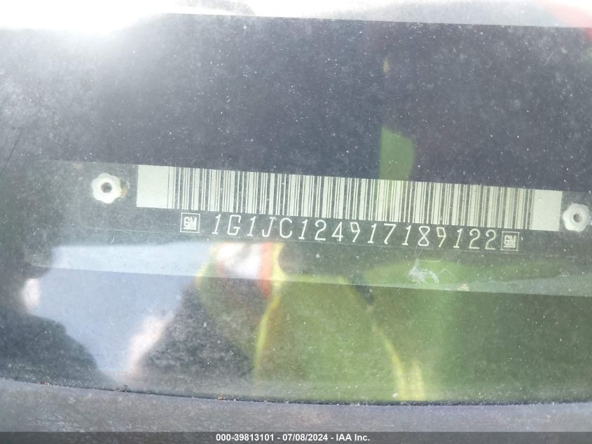 2001 Chevrolet Cavalier VIN: 1G1JC124917189122 Lot: 39813101