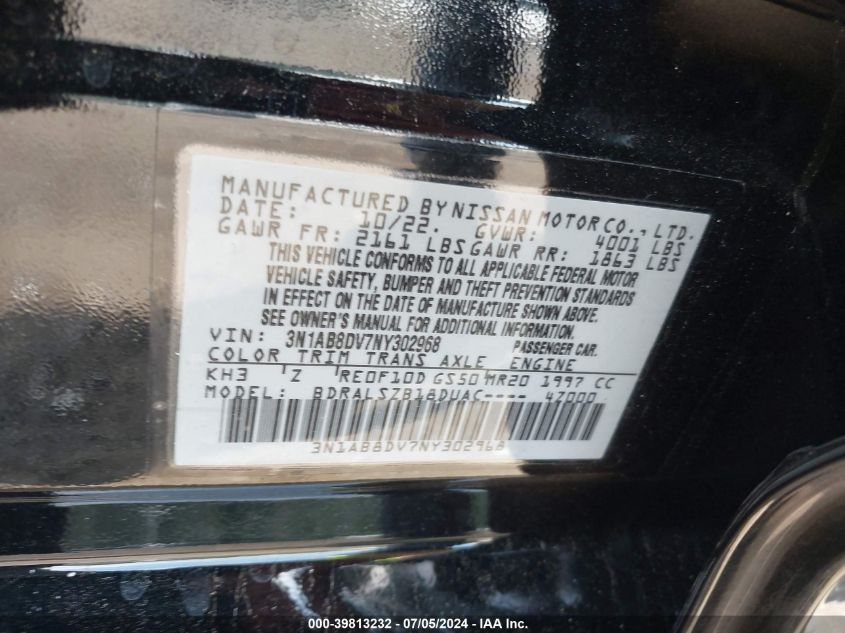 VIN 3N1AB8DV7NY302968 2022 NISSAN SENTRA no.9