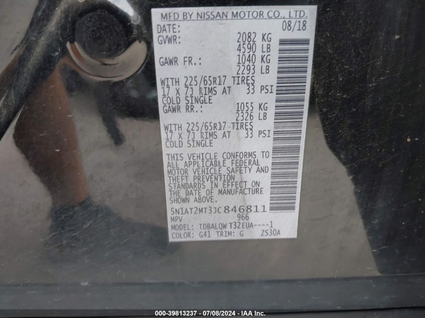 2018 Nissan Rogue Sv VIN: 5N1AT2MT3JC846811 Lot: 39813237