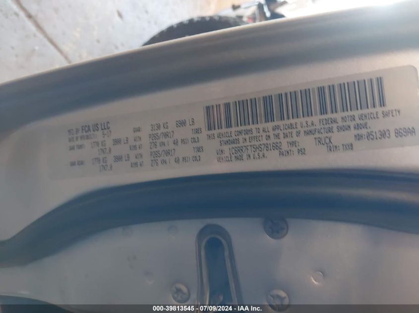 2017 Ram 1500 Tradesman Quad Cab 4X4 6'4 Box VIN: 1C6RR7FT5HS781662 Lot: 39813545