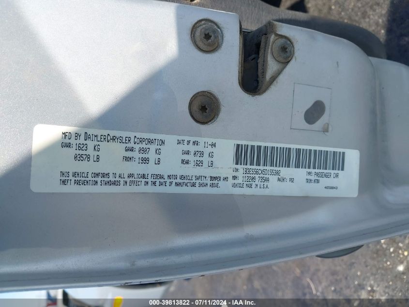 2005 Dodge Neon Sxt VIN: 1B3ES56CX5D155302 Lot: 39813822