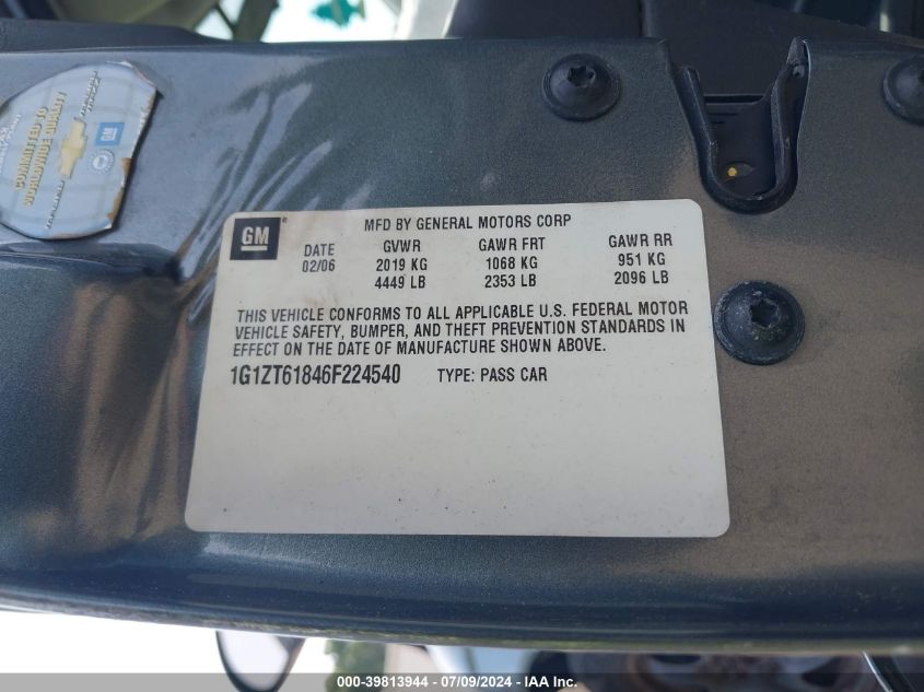 2006 Chevrolet Malibu Maxx Lt VIN: 1G1ZT61846F224540 Lot: 39813944