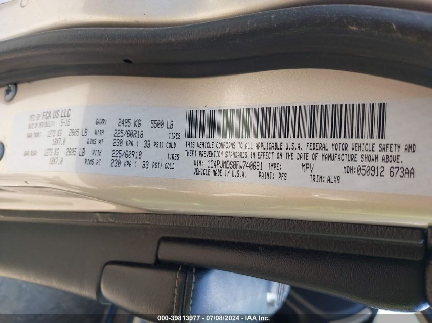 2015 Jeep Cherokee Limited VIN: 1C4PJMDS8FW740691 Lot: 39813977