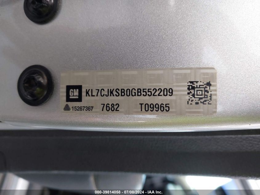 2016 Chevrolet Trax 1Ls VIN: KL7CJKSB0GB552209 Lot: 39814058