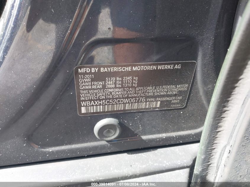 2012 BMW 528 Xi VIN: WBAXH5C52CDW06776 Lot: 39814091