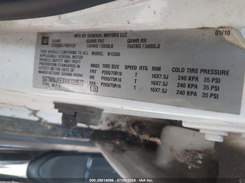 2010 Hummer H3 Suv Luxury VIN: 5GTMNJEEXA8122972 Lot: 39814096