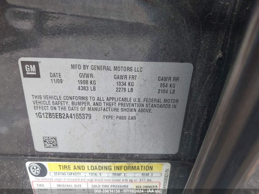 2010 Chevrolet Malibu Ls VIN: 1G1ZB5EB2A4165379 Lot: 39814130