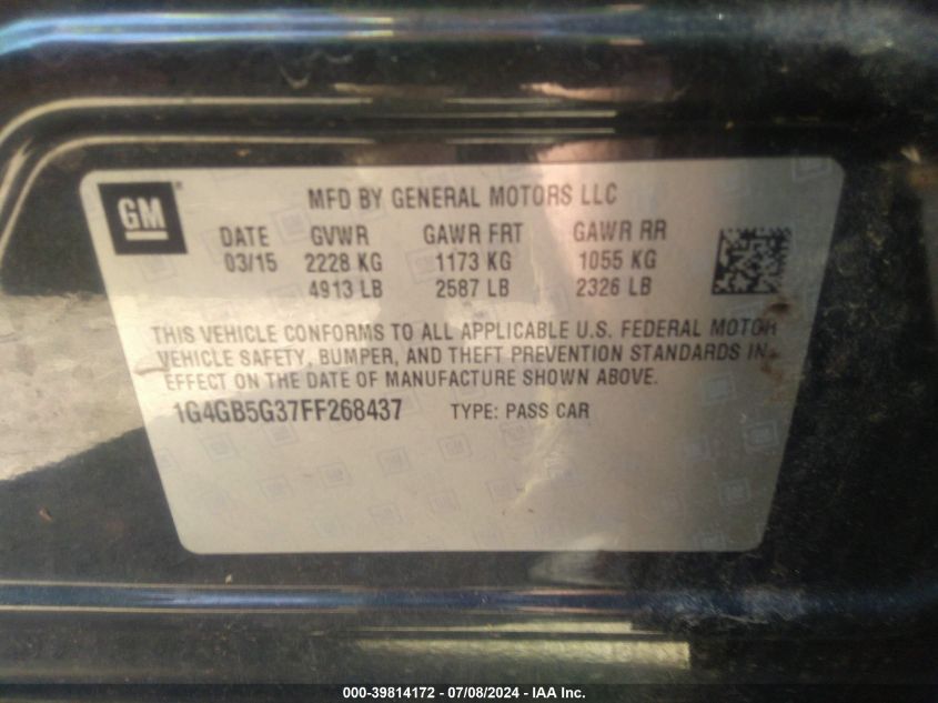 2015 Buick Lacrosse VIN: 1G4GB5G37FF268437 Lot: 39814172