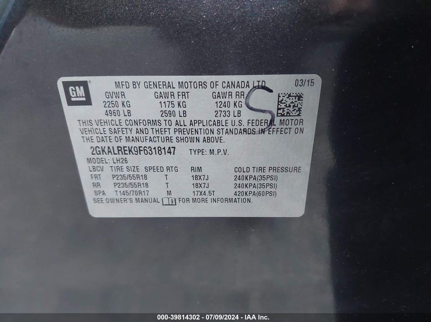 2015 GMC TERRAIN SLE-2 - 2GKALREK9F6318147