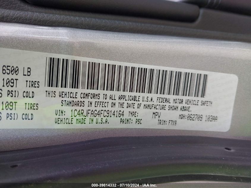 2015 Jeep Grand Cherokee Laredo VIN: 1C4RJFAG4FC914164 Lot: 39814332