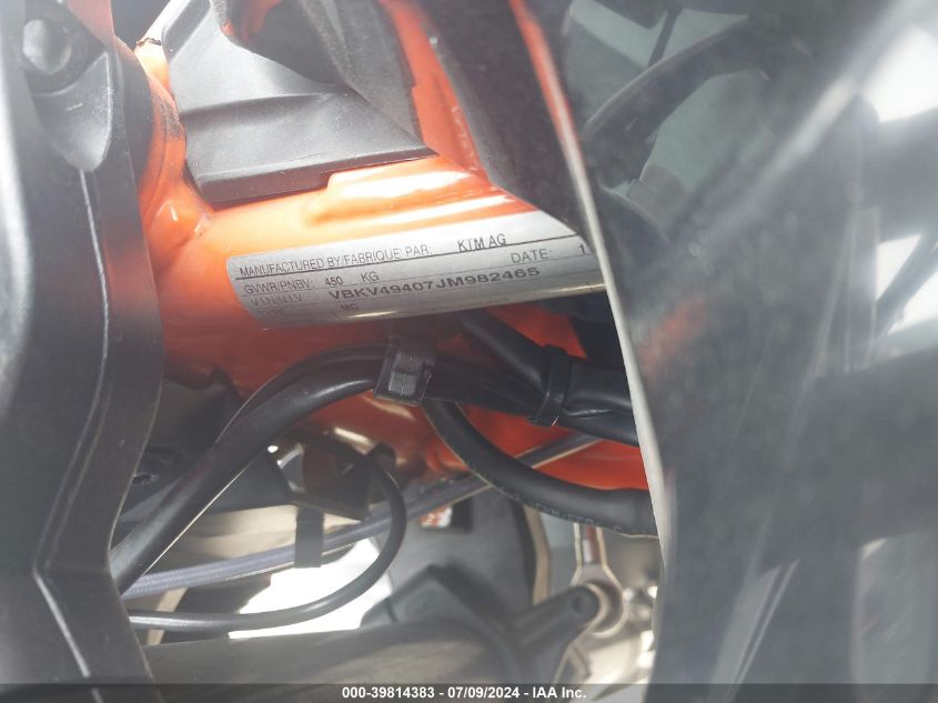 2018 Ktm 1090 Adventure R VIN: VBKV49407JM982465 Lot: 39814383