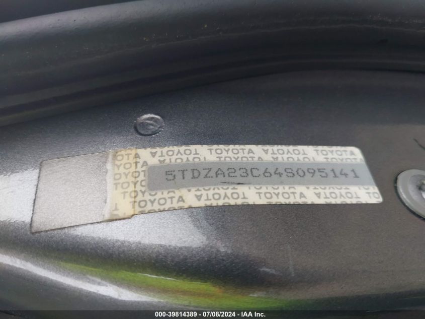 2004 Toyota Sienna Le VIN: 5TDZA23C64S095141 Lot: 39814389